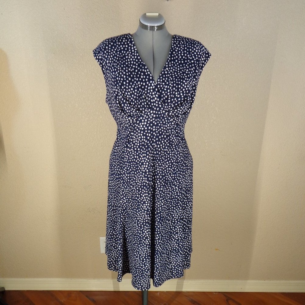 CHAPS Navy blue & white polka dot dress sz 20W Mint condition!